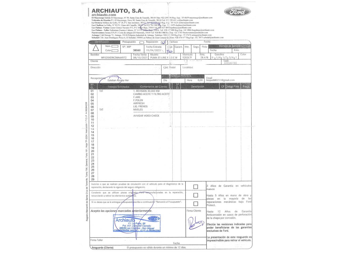 Foto del mantenimiento del Ford Puma Ford Puma 1.0 EcoBoost MHEV ST-Line X (125 CV)