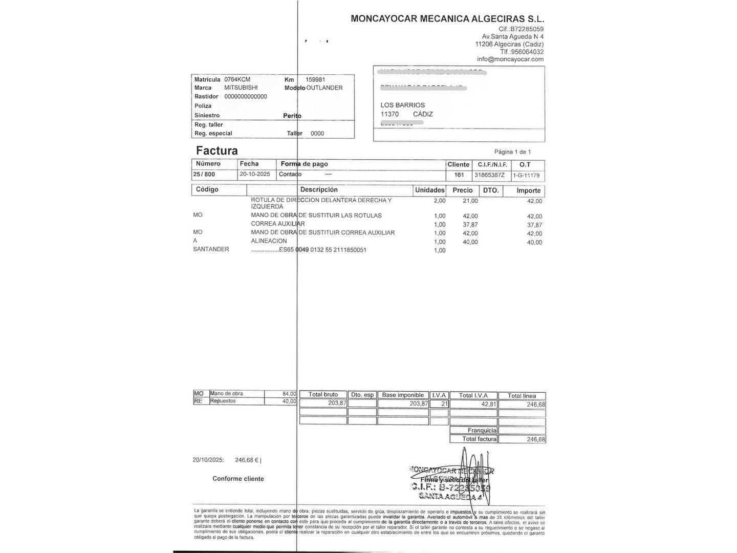 Foto del mantenimiento del Mitsubishi Outlander Mitsubishi Outlander 200 MPI Motion 2WD CVT (150 CV)