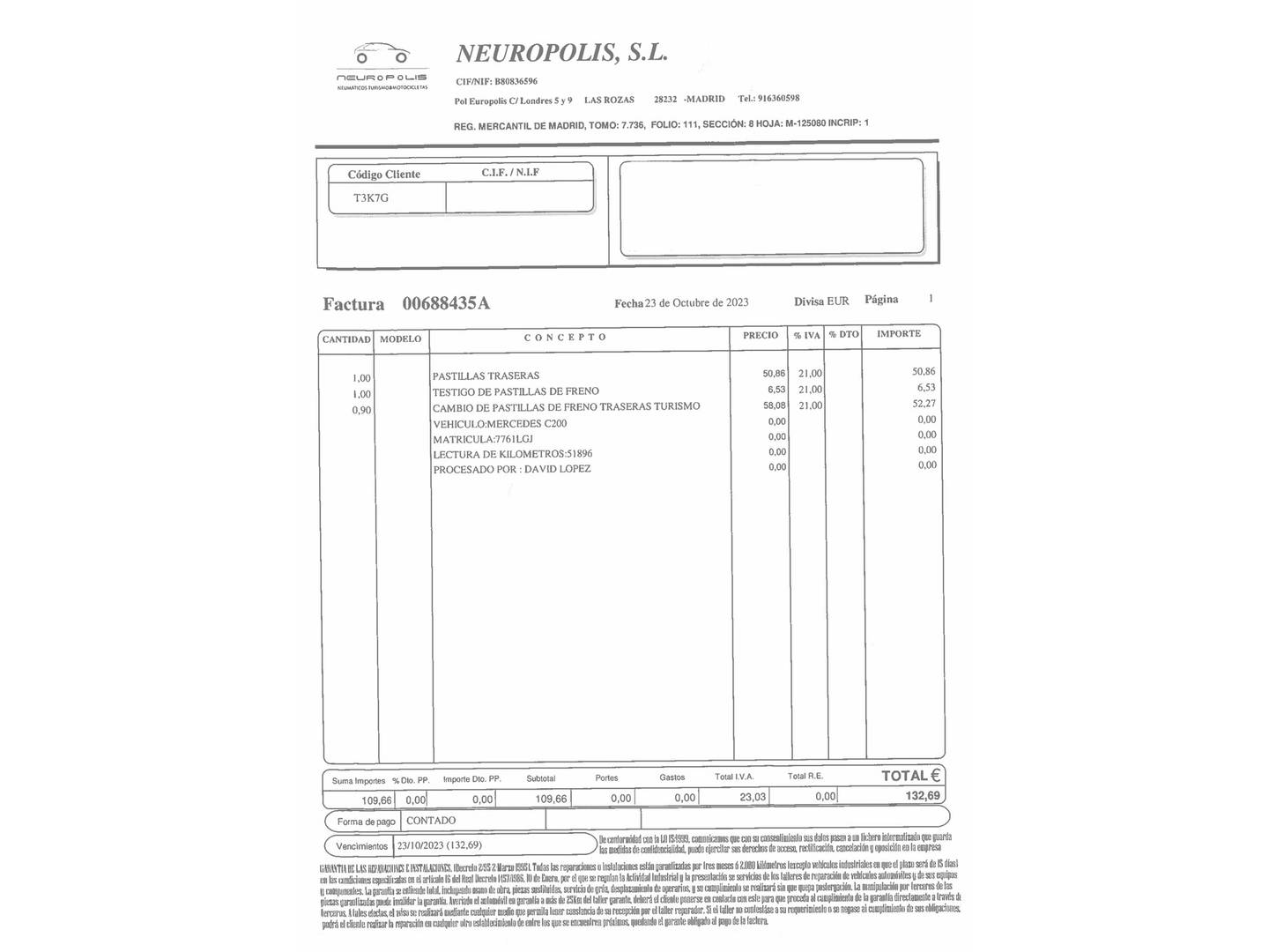 Foto del mantenimiento del Mercedes Clase C Mercedes Clase C 200 d (160 CV) Pack AMG