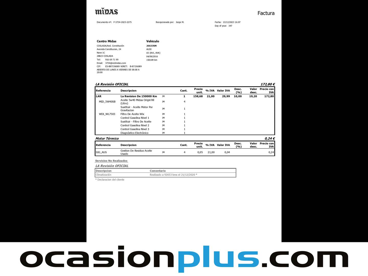 Foto del mantenimiento del Audi A3 Audi A3 S line edition 1.4 TFSI CoD Ultra (150 CV)