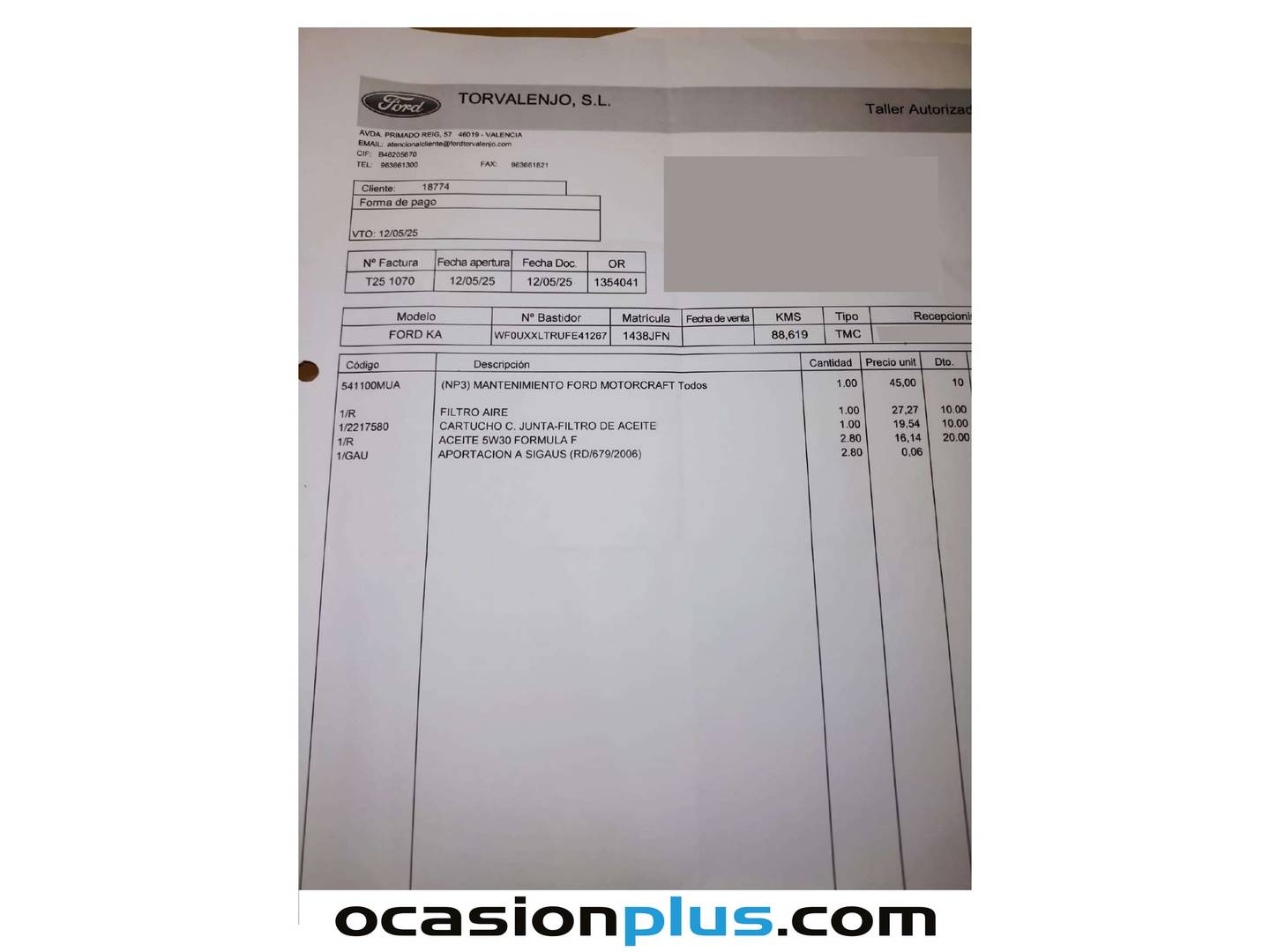 Foto del mantenimiento del Ford Ka Ford Ka 1.2 Duratec S&S Urban (69 CV)