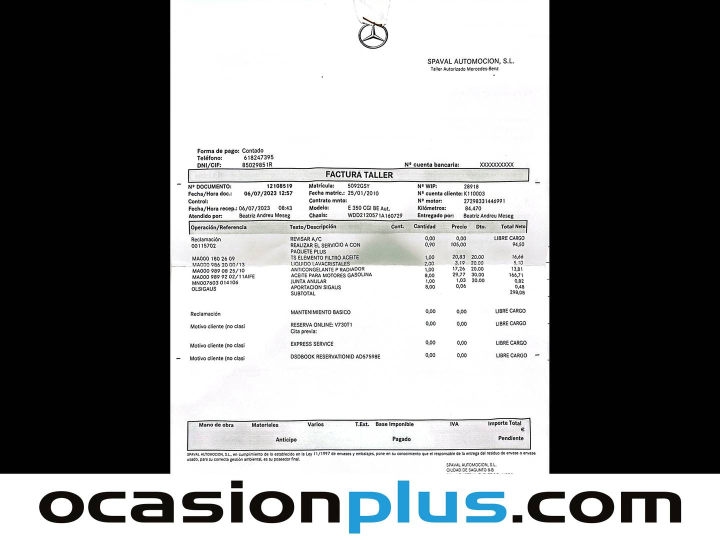 Foto del mantenimiento del Mercedes Clase E Mercedes Clase E 350 CGI BE Elegance (292 CV)