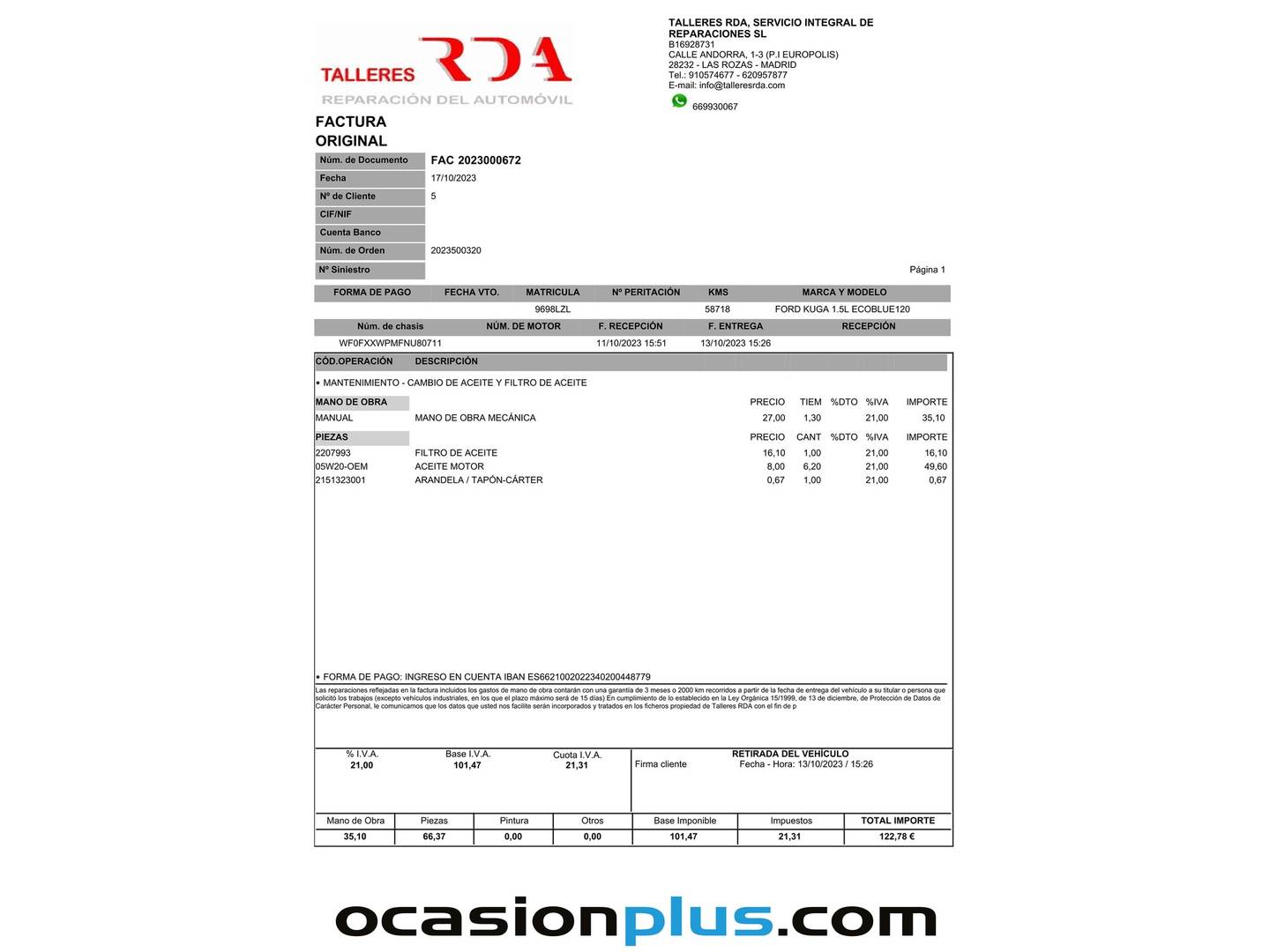 Foto del mantenimiento del Ford Kuga Ford Kuga 1.5 EcoBlue ST-Line (120 CV)
