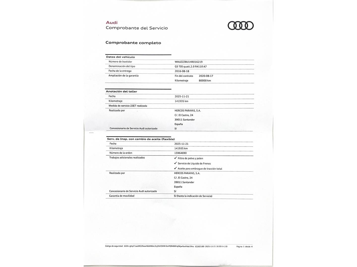 Foto del mantenimiento del Audi Q3 Audi Q3 sport edition 2.0 TDI quattro (150 CV) S tronic