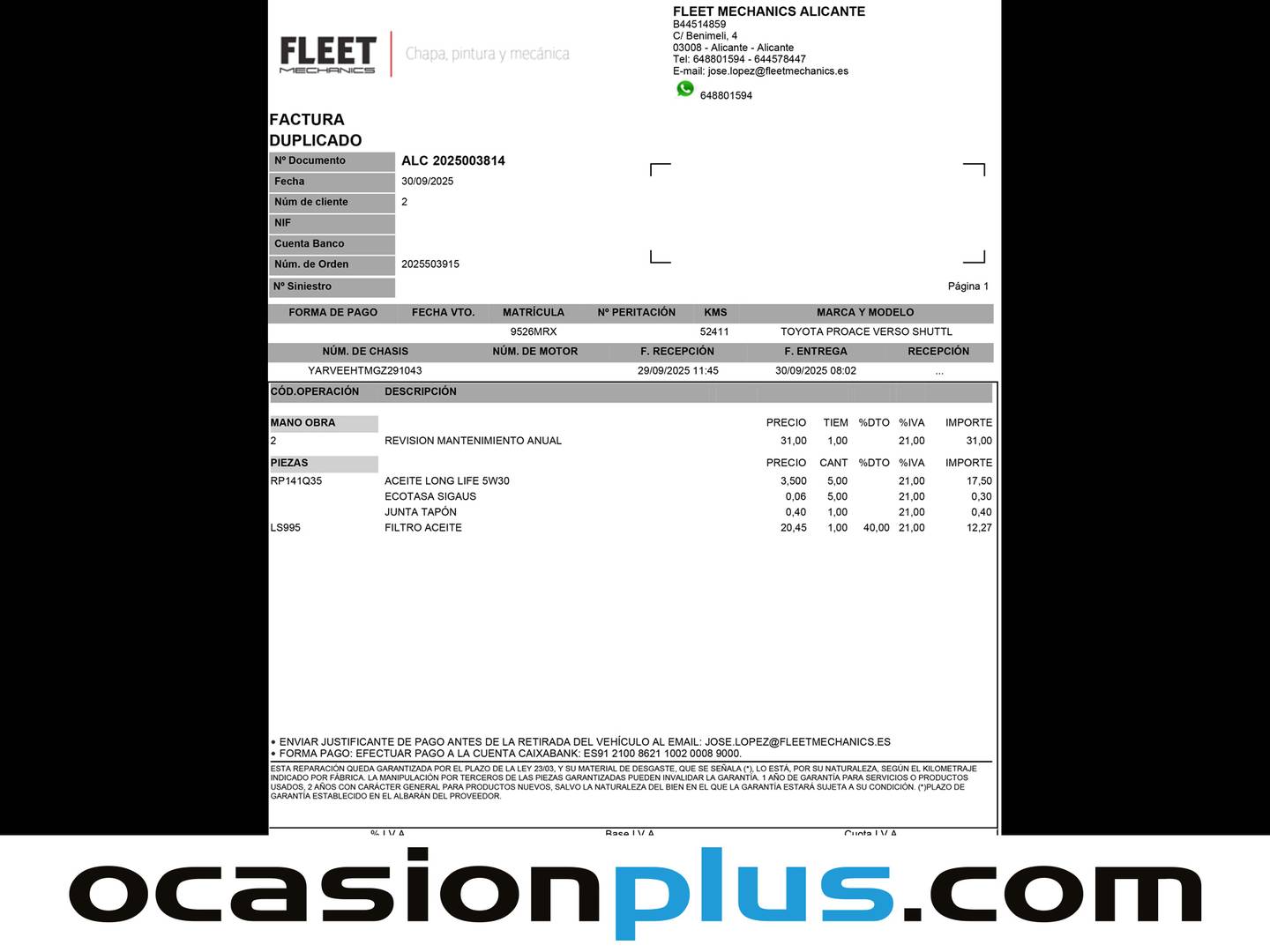 Foto del mantenimiento del Toyota Proace Verso Toyota Proace Verso 2.0D VX Plus Shuttle L1 (145 CV) 9 Plazas