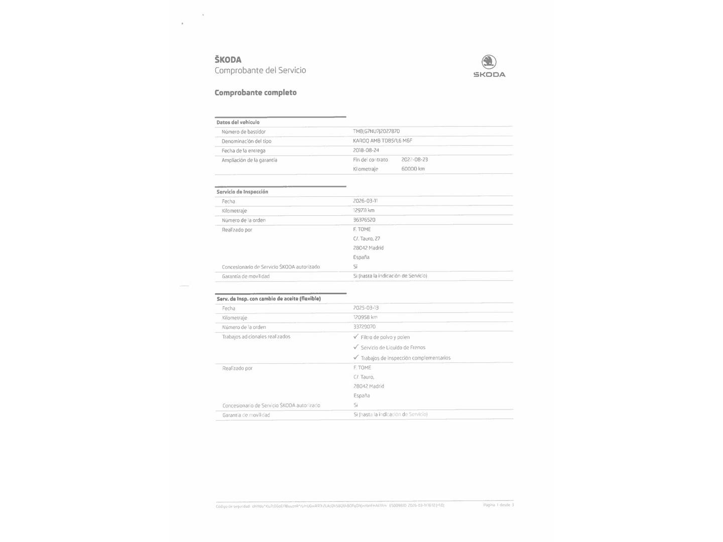 Foto del mantenimiento del Skoda Karoq Skoda Karoq 1.6 TDI Ambition (115 CV)