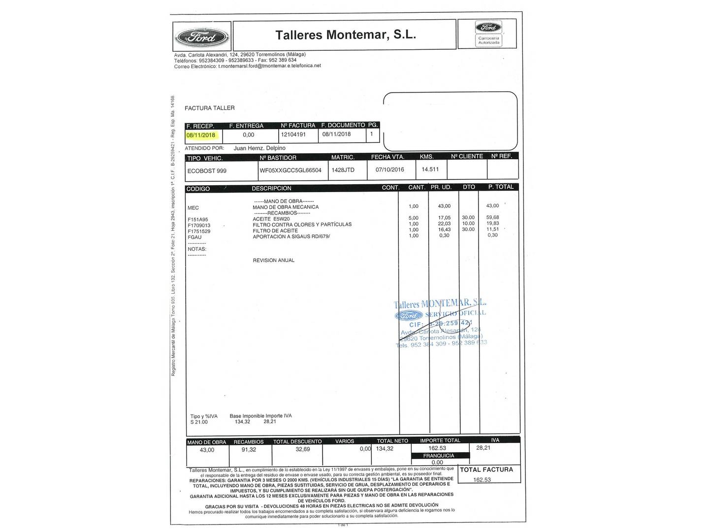 Foto del mantenimiento del Ford Focus Ford Focus 1.0 Ecoboost S&S Business (125 CV)