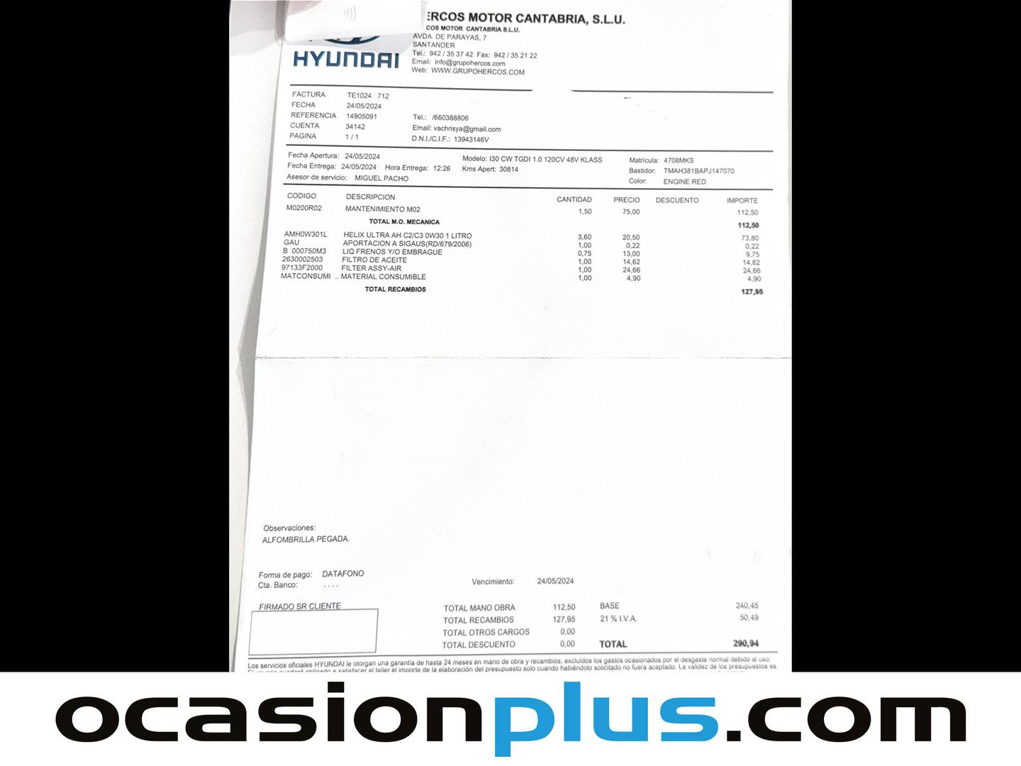 Foto del mantenimiento del Hyundai i30 Hyundai i30 1.0 TGDI 48V Klass (120 CV)