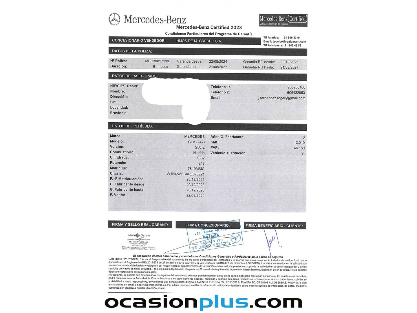 Foto del mantenimiento del Mercedes GLA Mercedes GLA 250 e (218 CV) Pack AMG