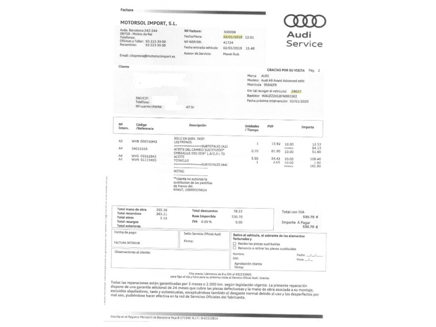Foto del mantenimiento del Audi A6 Audi A6 Avant Advanced edition 2.0 TDI ultra (190 CV) S tronic