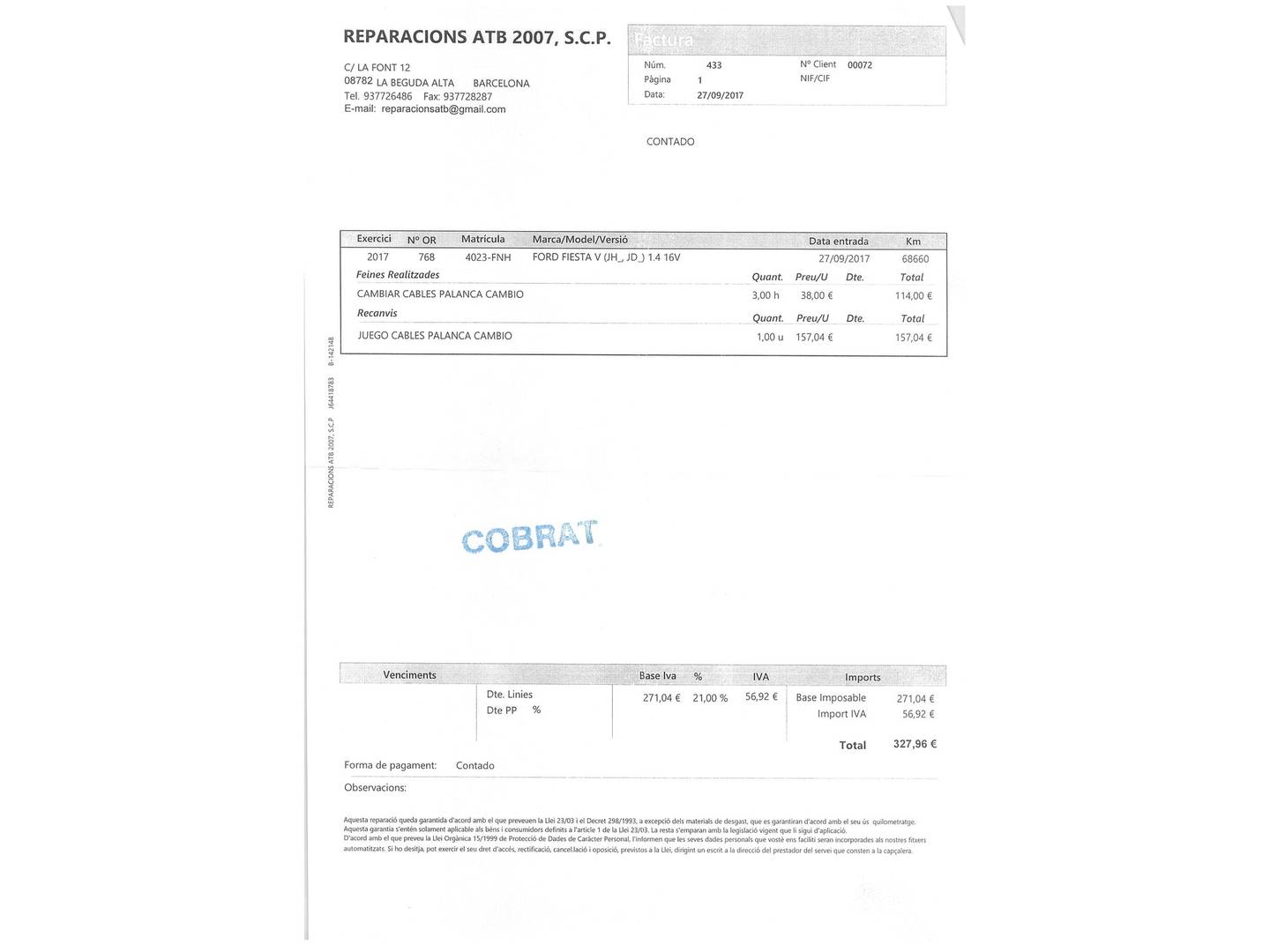 Foto del mantenimiento del Ford Fiesta Ford Fiesta 1.4 Newport (80 CV)