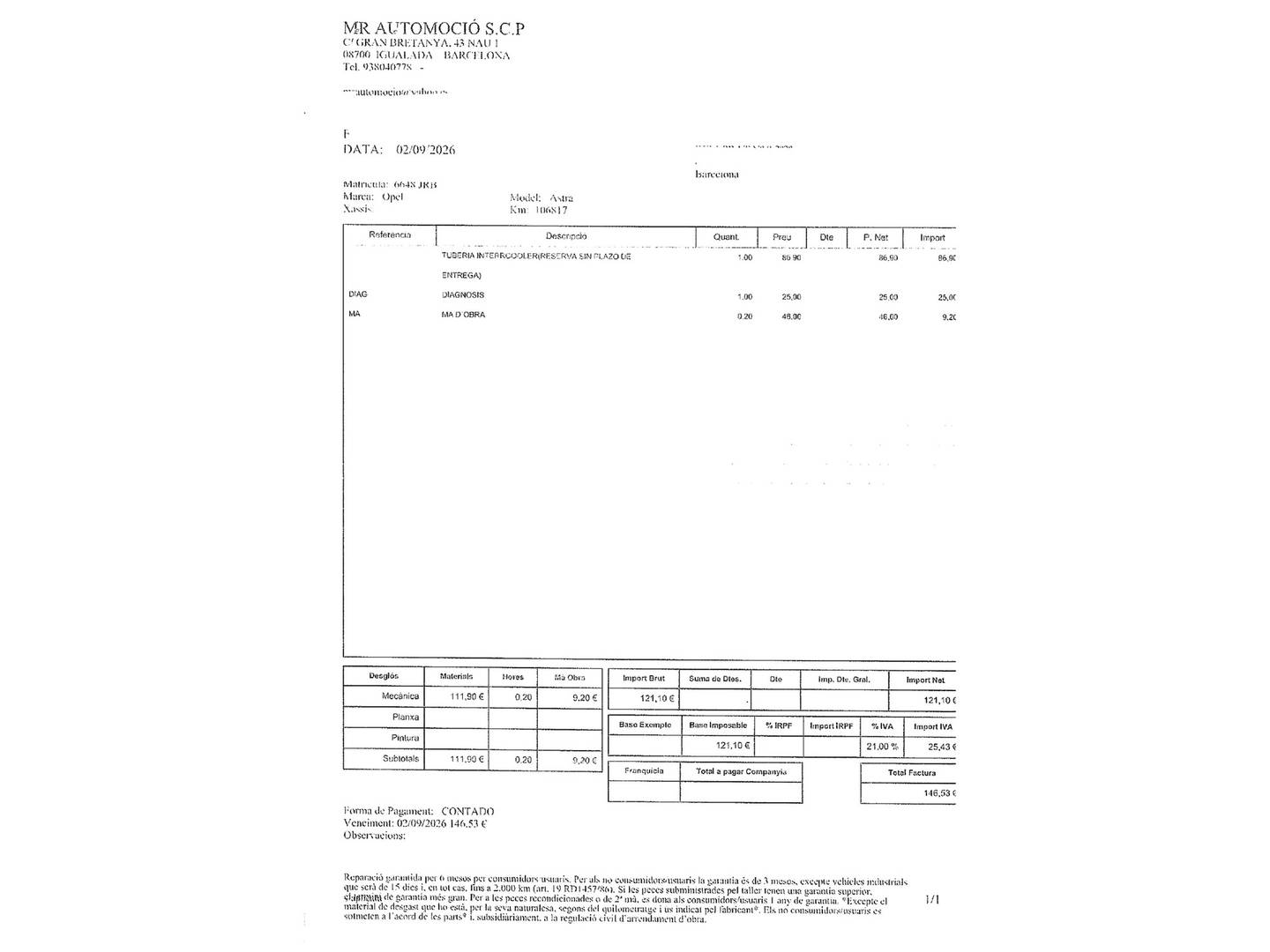 Foto del mantenimiento del Opel Astra Opel Astra Sports Tourer 1.6 CDTI S&S Dynamic (136 CV)