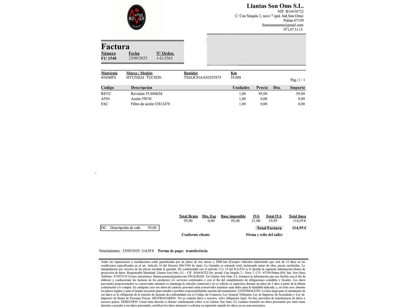 Foto del mantenimiento del Hyundai Tucson Hyundai Tucson 1.6 CRDI Maxx (115 CV)