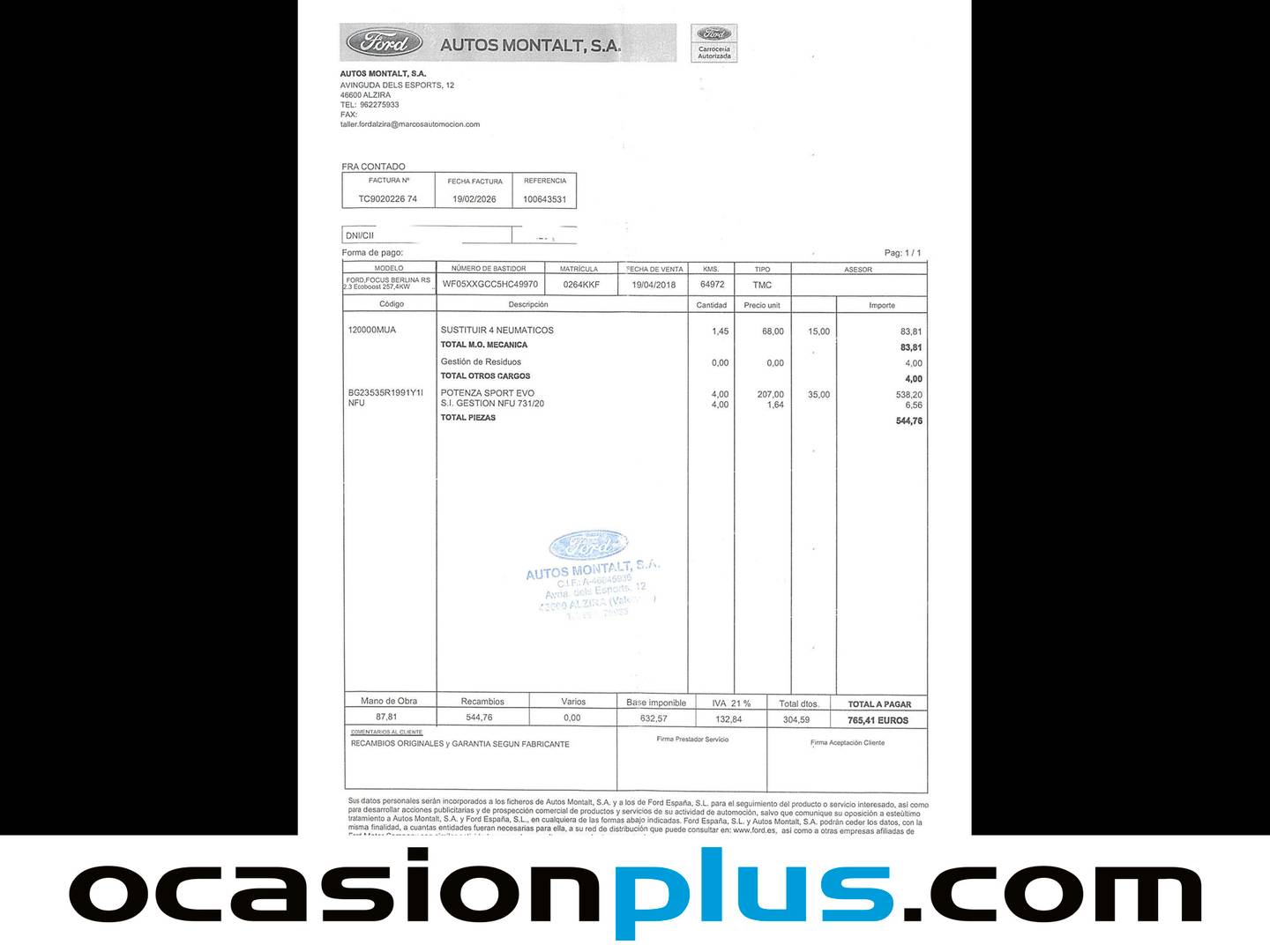 Foto del mantenimiento del Ford Focus Ford Focus 2.3 EcoBoost RS 4x4 (350 CV)