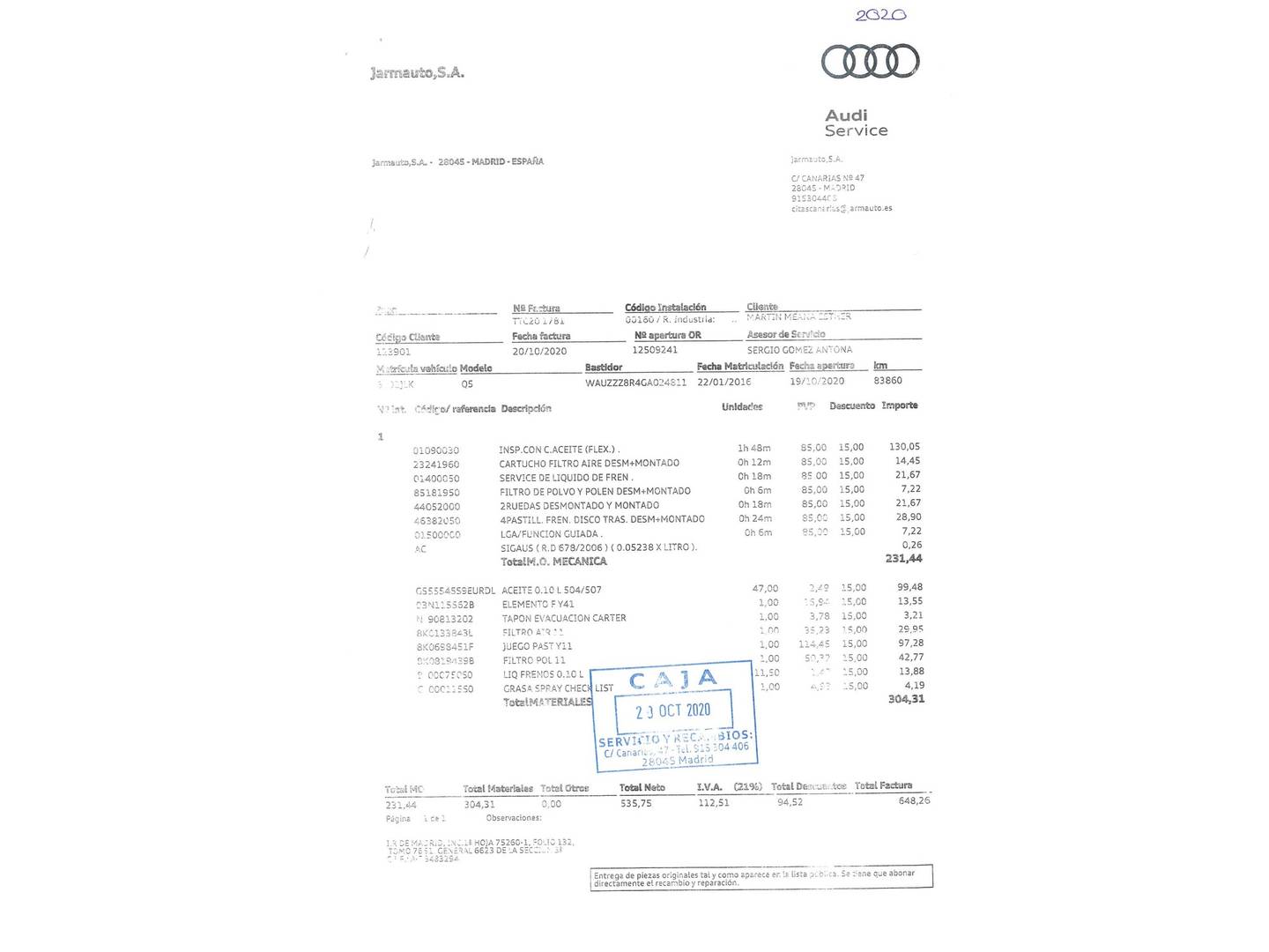 Foto del mantenimiento del Audi Q5 Audi Q5 Advanced edition 2.0 TDI clean diesel quattro (190 CV) S tronic