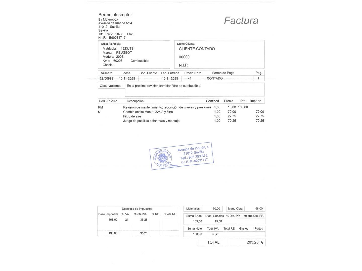 Foto del mantenimiento del Peugeot 2008 Peugeot 2008 BlueHDi 120 S&S Allure  (120 CV)