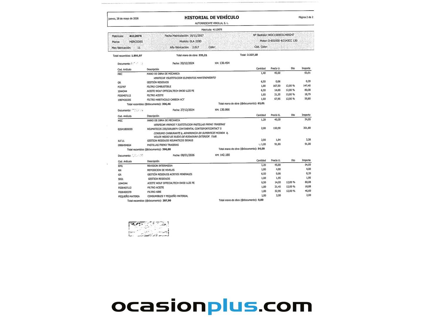 Foto del mantenimiento del Mercedes GLA Mercedes GLA GLA 220 d (177 CV)