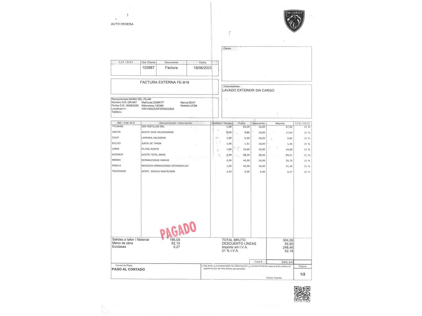 Foto del mantenimiento del Seat León Seat León 1.5 TSI S&S Style Visio Edition (130 CV)