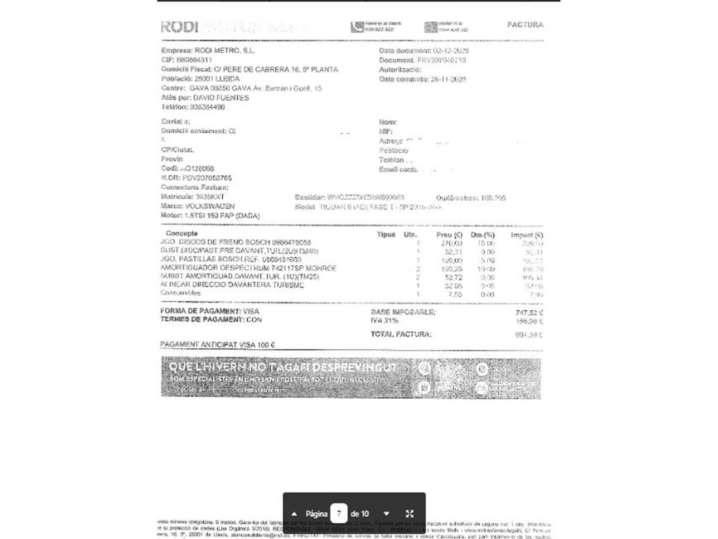 Foto del mantenimiento del Volkswagen Tiguan Volkswagen Tiguan Advance 1.5 TSI  Pack R-line (150 CV) DSG