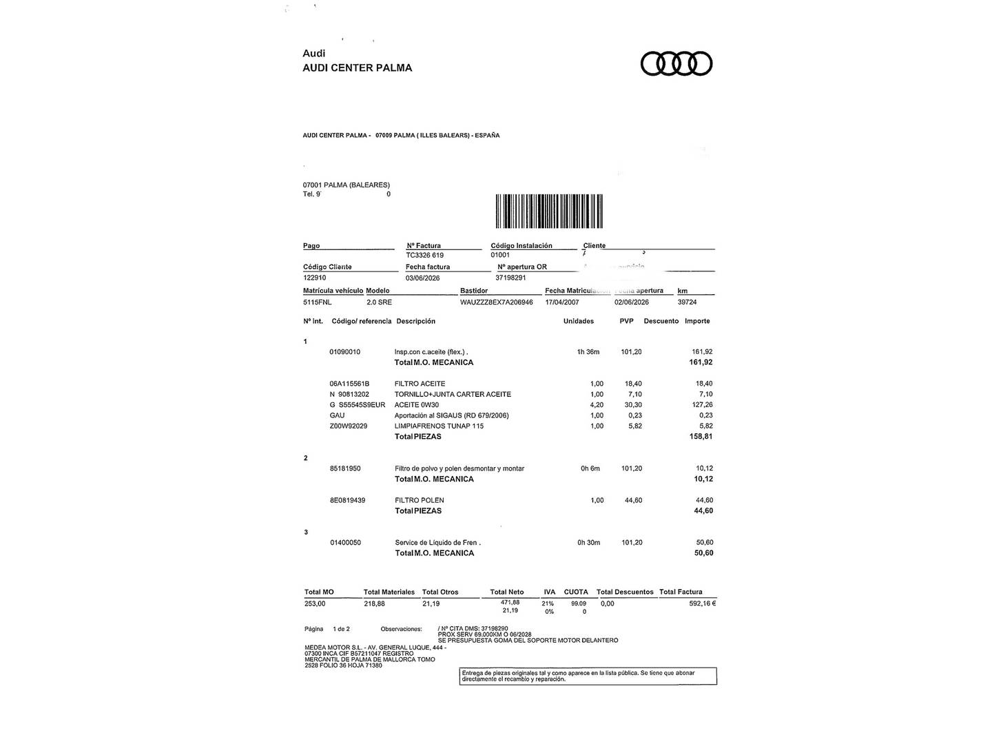 Foto del mantenimiento del Audi A4 Audi A4 2.0 (130 CV) Pack S-Line