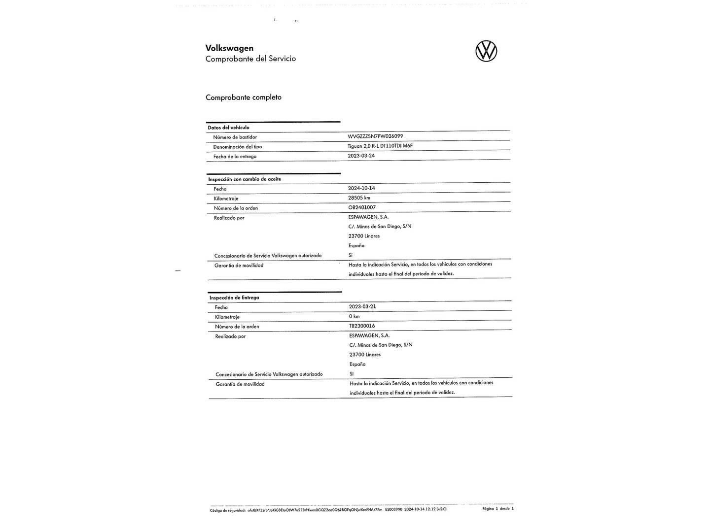 Foto del mantenimiento del Volkswagen Tiguan Volkswagen Tiguan R-Line 2.0 TDI (150 CV)