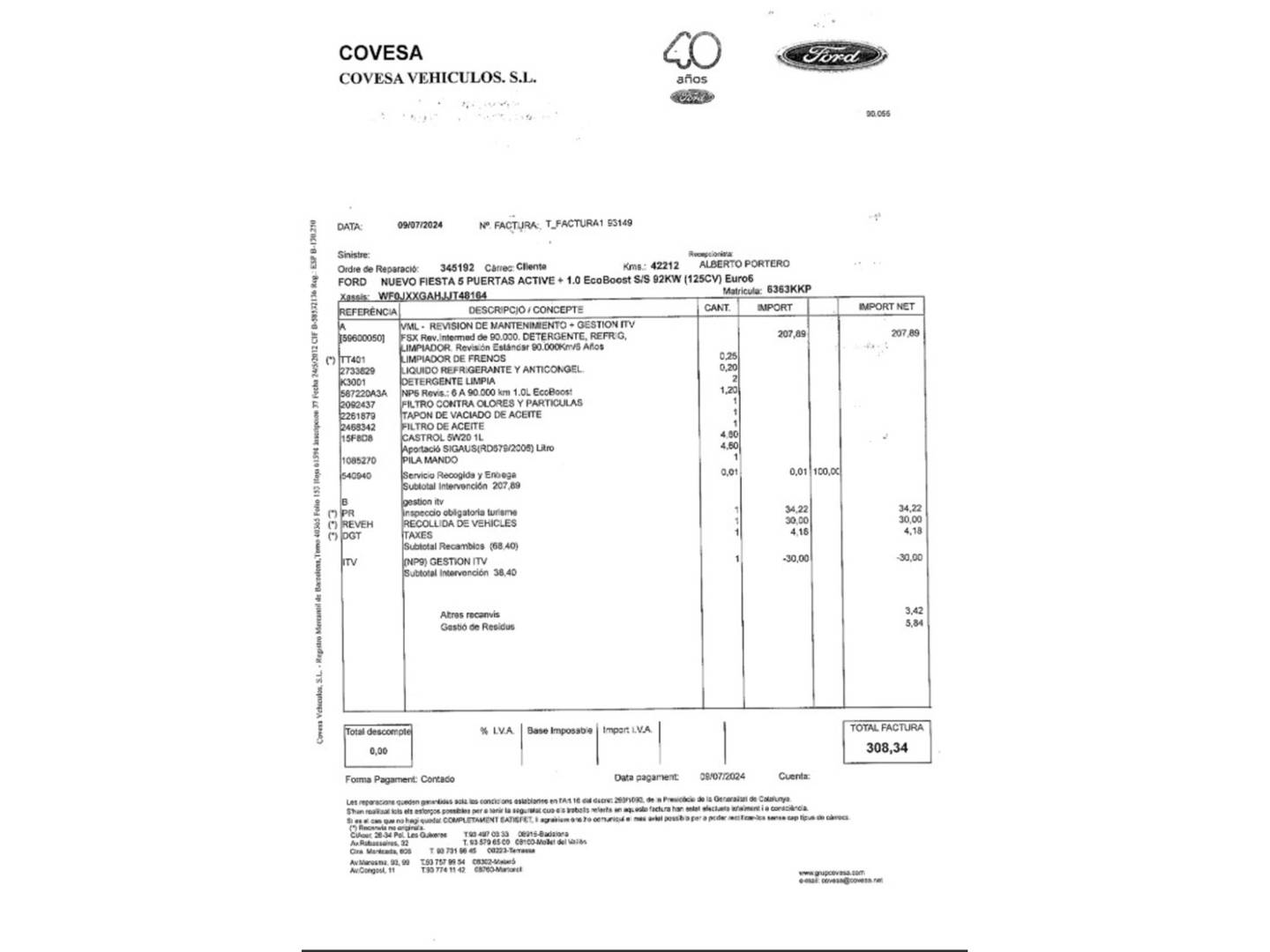Foto del mantenimiento del Ford Fiesta Ford Fiesta 1.0 EcoBoost Active+ (125 CV)