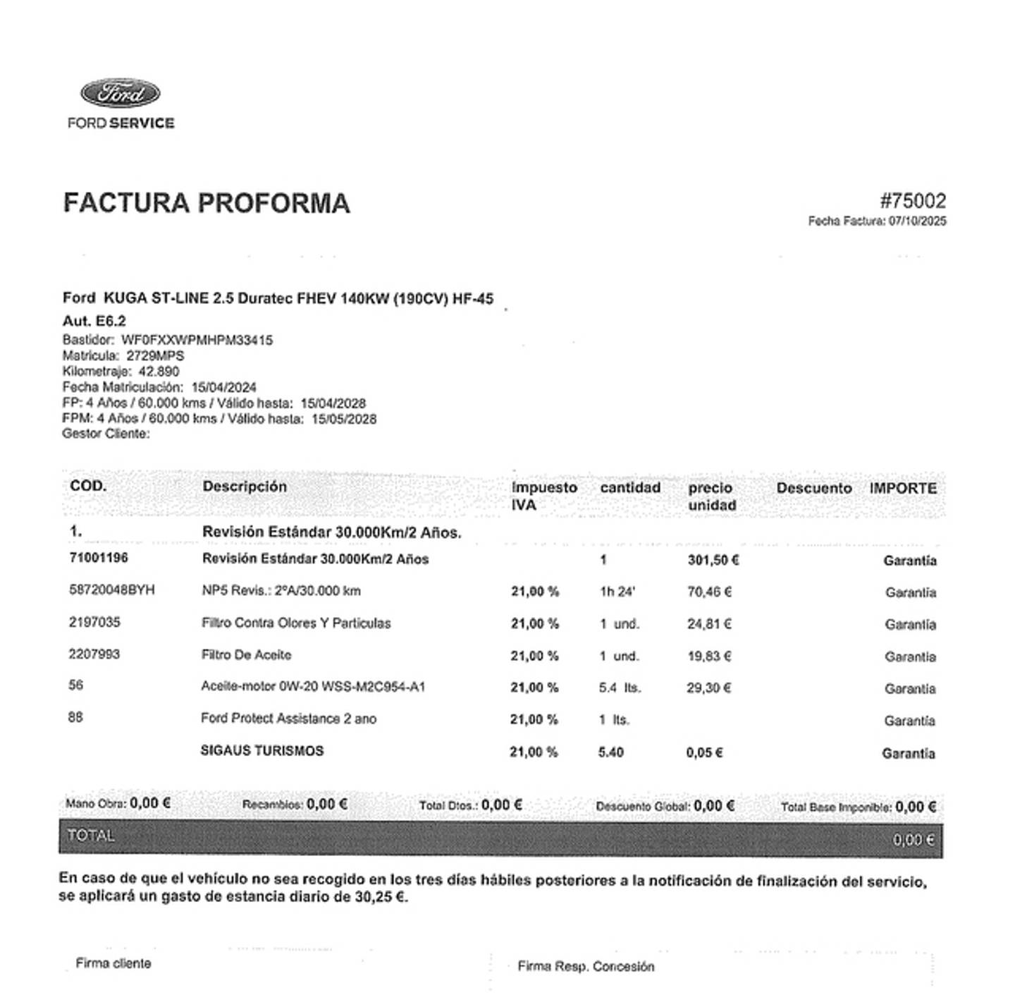 Foto del mantenimiento del Ford Kuga Ford Kuga 2.5 Duratec FHEV ST-Line Auto (190 CV)