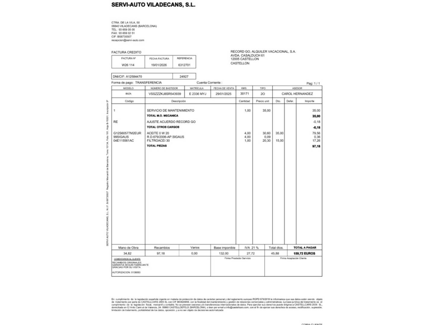 Foto del mantenimiento del Seat Ibiza Seat Ibiza 1.0 TSI S&S Xcellence (115 CV)