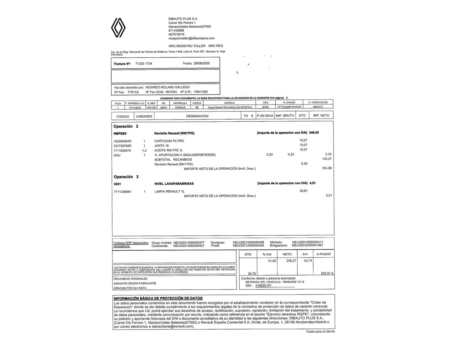 Foto del mantenimiento del Renault Clio Renault Clio Techno TCe (90 CV)