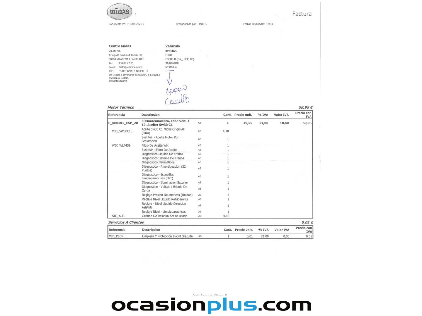 Foto del mantenimiento del Ford Focus Ford Focus 1.6 Trend (100 CV)