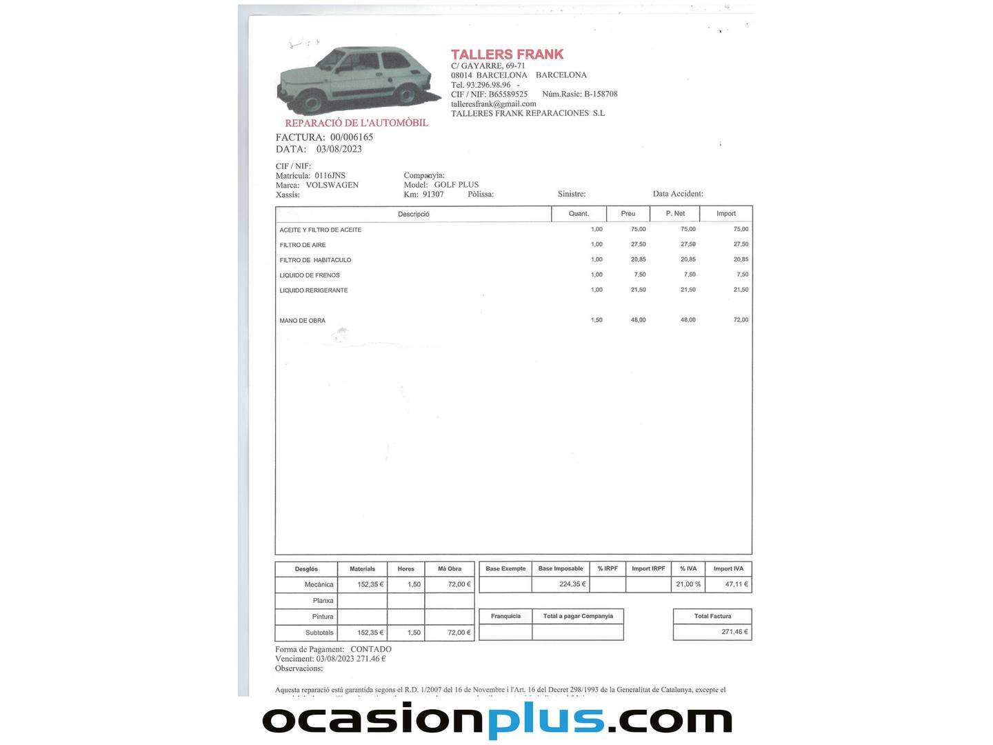 Foto del mantenimiento del Volkswagen Golf Sportsvan Volkswagen Golf Sportsvan Advance 1.4 TSI BMT (125 CV) DSG