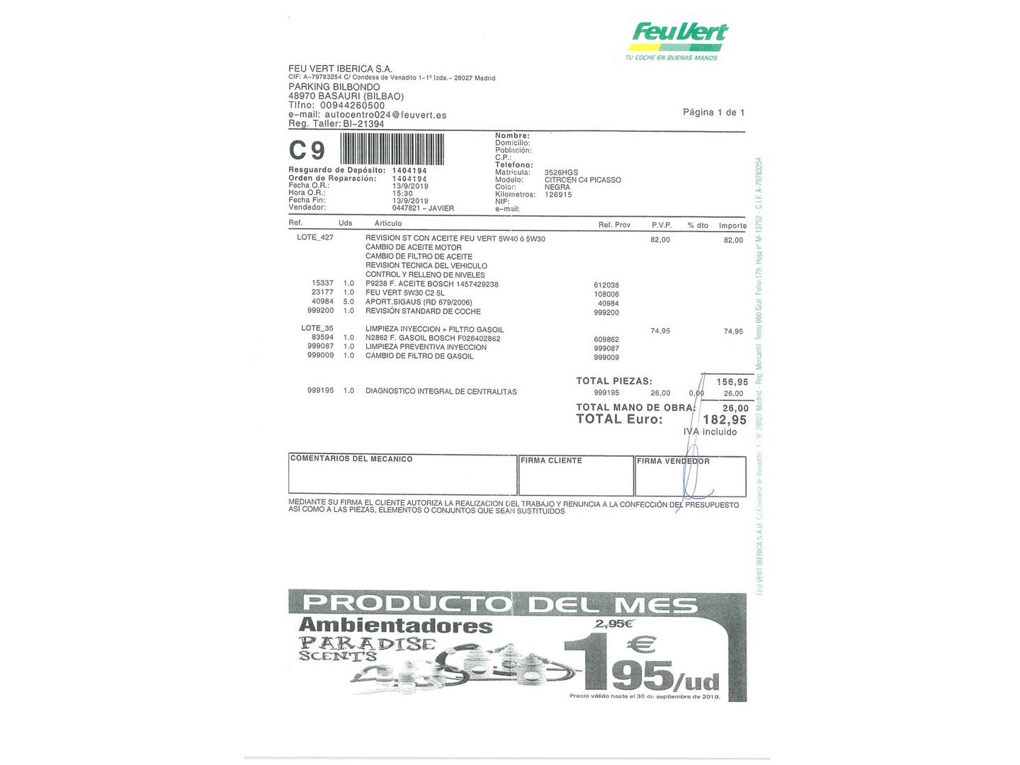 Foto del mantenimiento del Citroën Grand C4 Picasso Citroën Grand C4 Picasso 1.6 HDI Millenium (112 CV) 7 Plazas