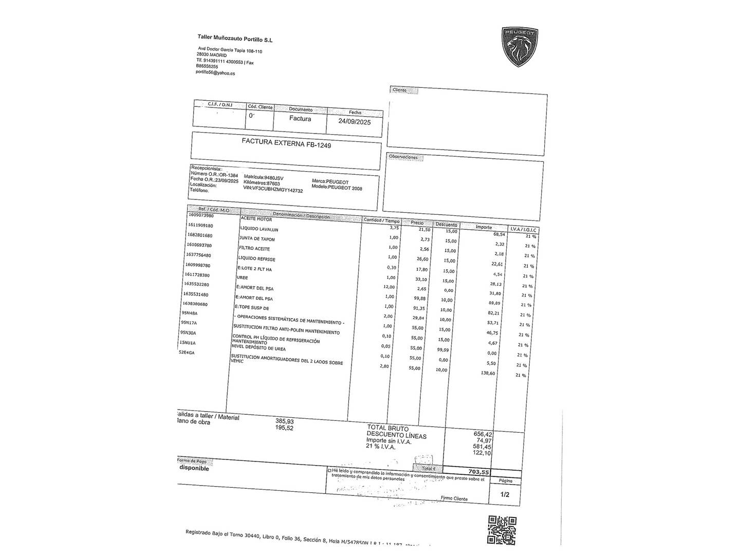 Foto del mantenimiento del Peugeot 2008 Peugeot 2008 BlueHDi 120 S&S Allure (120 CV)