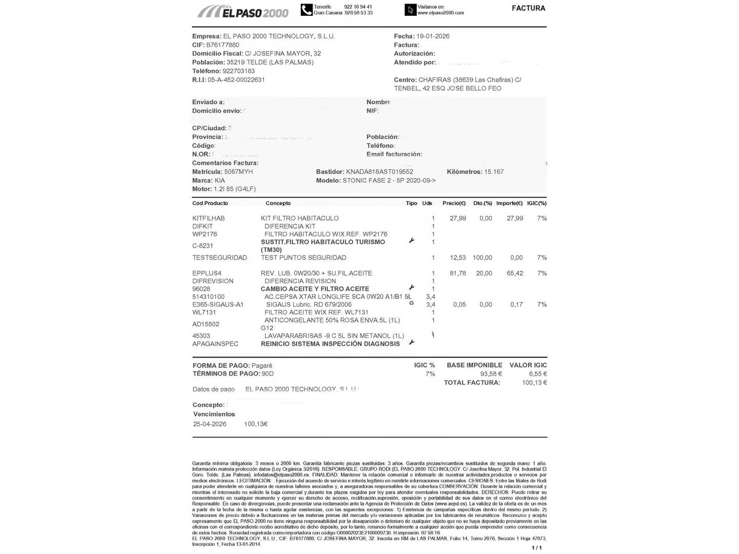 Foto del mantenimiento del KIA Stonic KIA Stonic 1.2 DPi Drive (79 CV)
