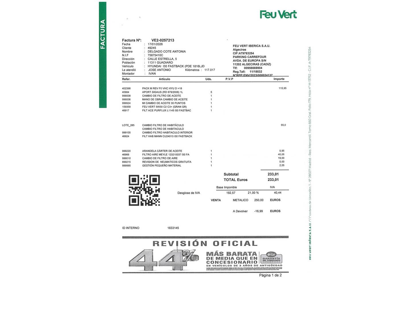 Foto del mantenimiento del Hyundai i30 Hyundai i30 1.6 CRDI Tecno Fastback (136 CV)