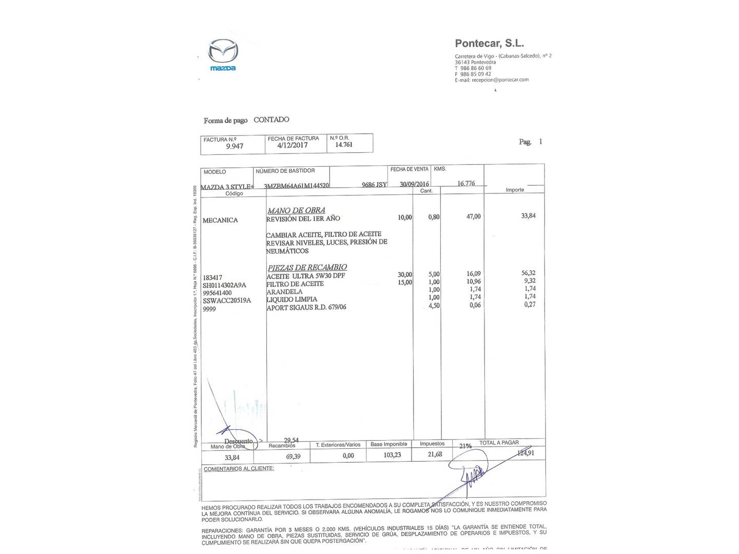 Foto del mantenimiento del Mazda Mazda3 Mazda Mazda 3 1.5 DE Luxury (105 CV)