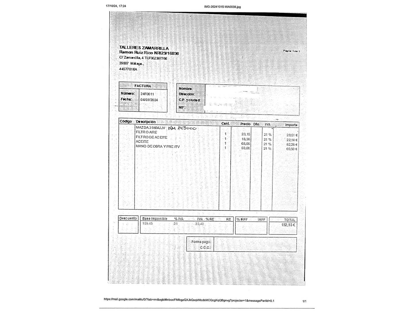 Foto del mantenimiento del Mazda Mazda3 Mazda Mazda 3 2.2 DE Luxury (150 CV)