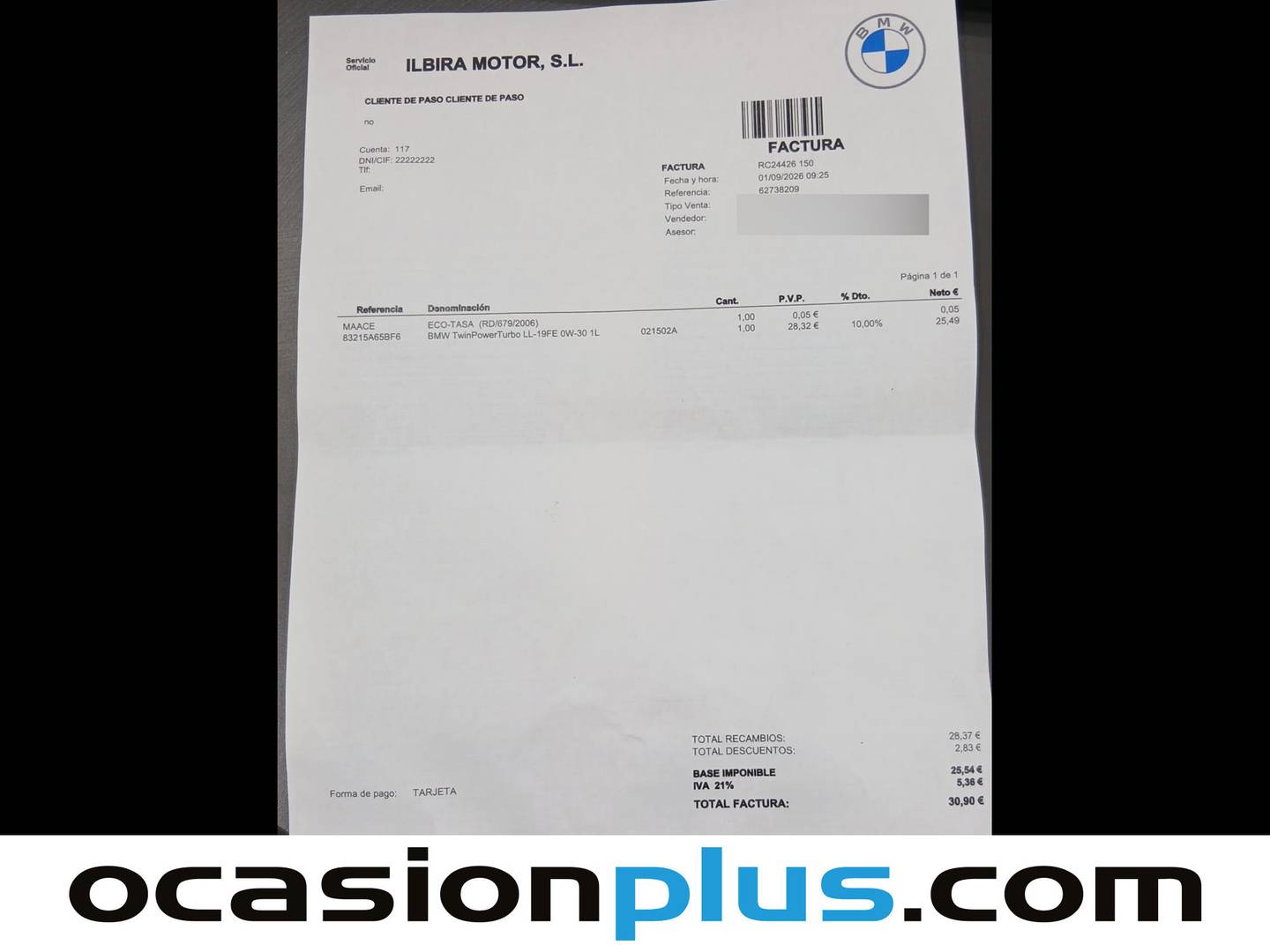 Foto del mantenimiento del BMW Serie 5 BMW Serie 5 525i (192 CV)