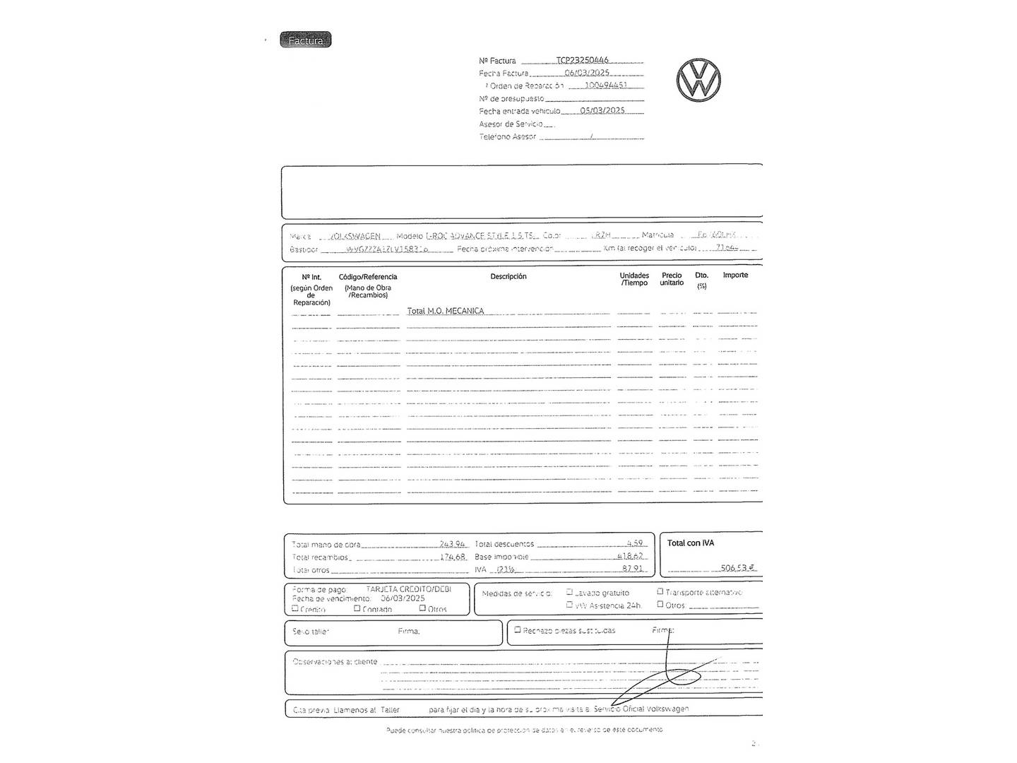 Foto del mantenimiento del Volkswagen T-Roc Volkswagen T-Roc Advance Style 1.5 TSI (150 CV)