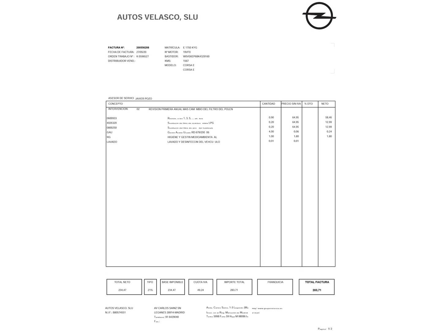 Foto del mantenimiento del Opel Corsa Opel Corsa 1.4 GLP Selective Pro  (90 CV)
