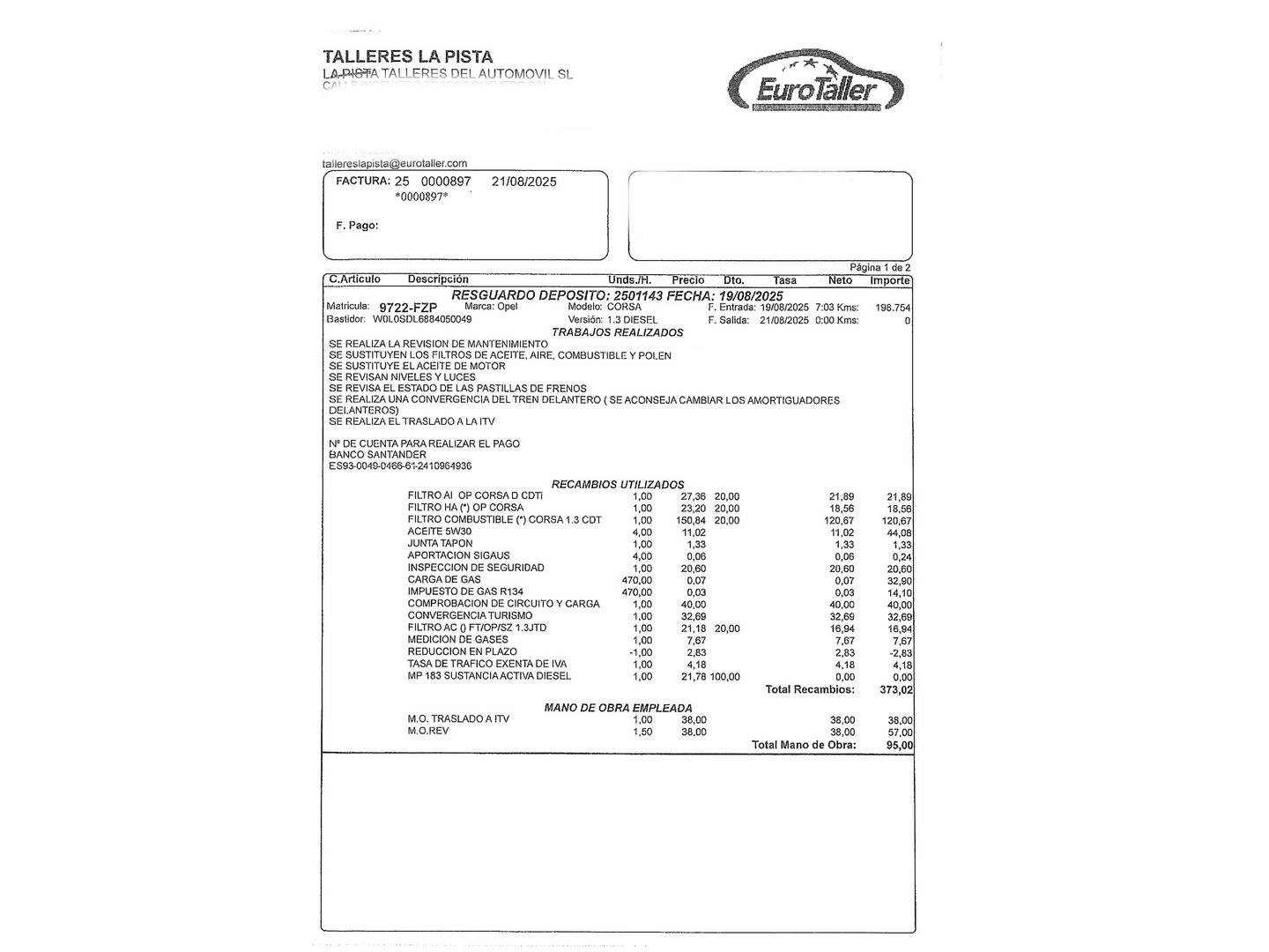 Foto del mantenimiento del Opel Corsa Opel Corsa 1.3 CDTI Enjoy (75 CV)
