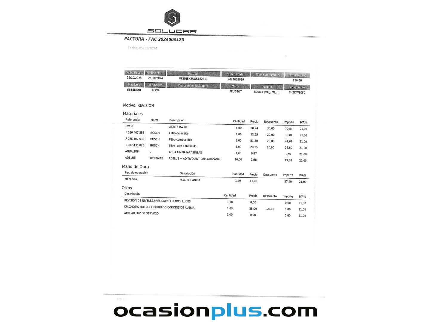 Foto del mantenimiento del Peugeot 5008 Peugeot 5008 BlueHDI 180 S&S Allure Pack EAT8 (180 CV) 7 Plazas