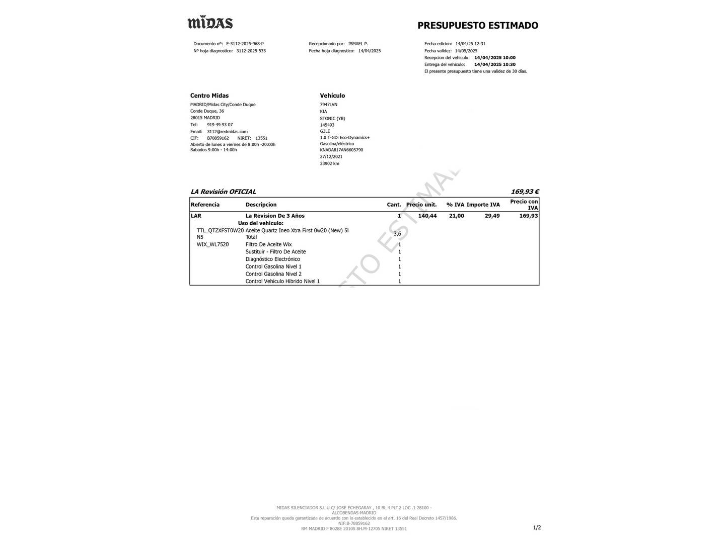 Foto del mantenimiento del KIA Stonic KIA Stonic 1.0 T-GDi MHEV iMT Concept (100 CV)