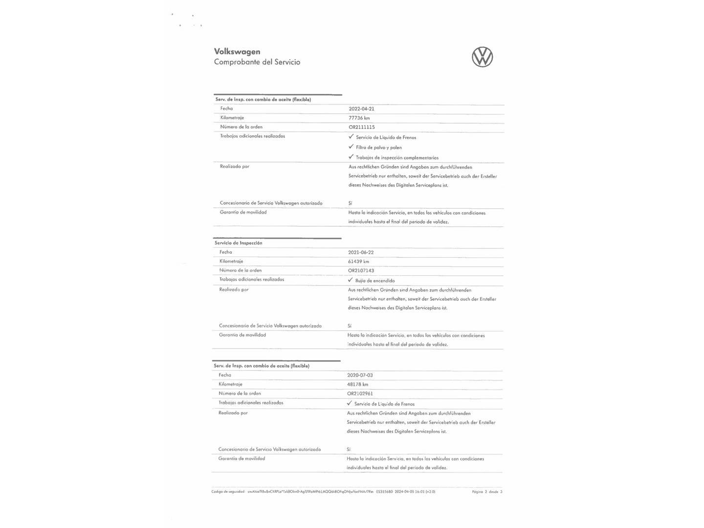Foto del mantenimiento del Volkswagen Golf Volkswagen Golf Advance 1.4 TSI BMT (125 CV)