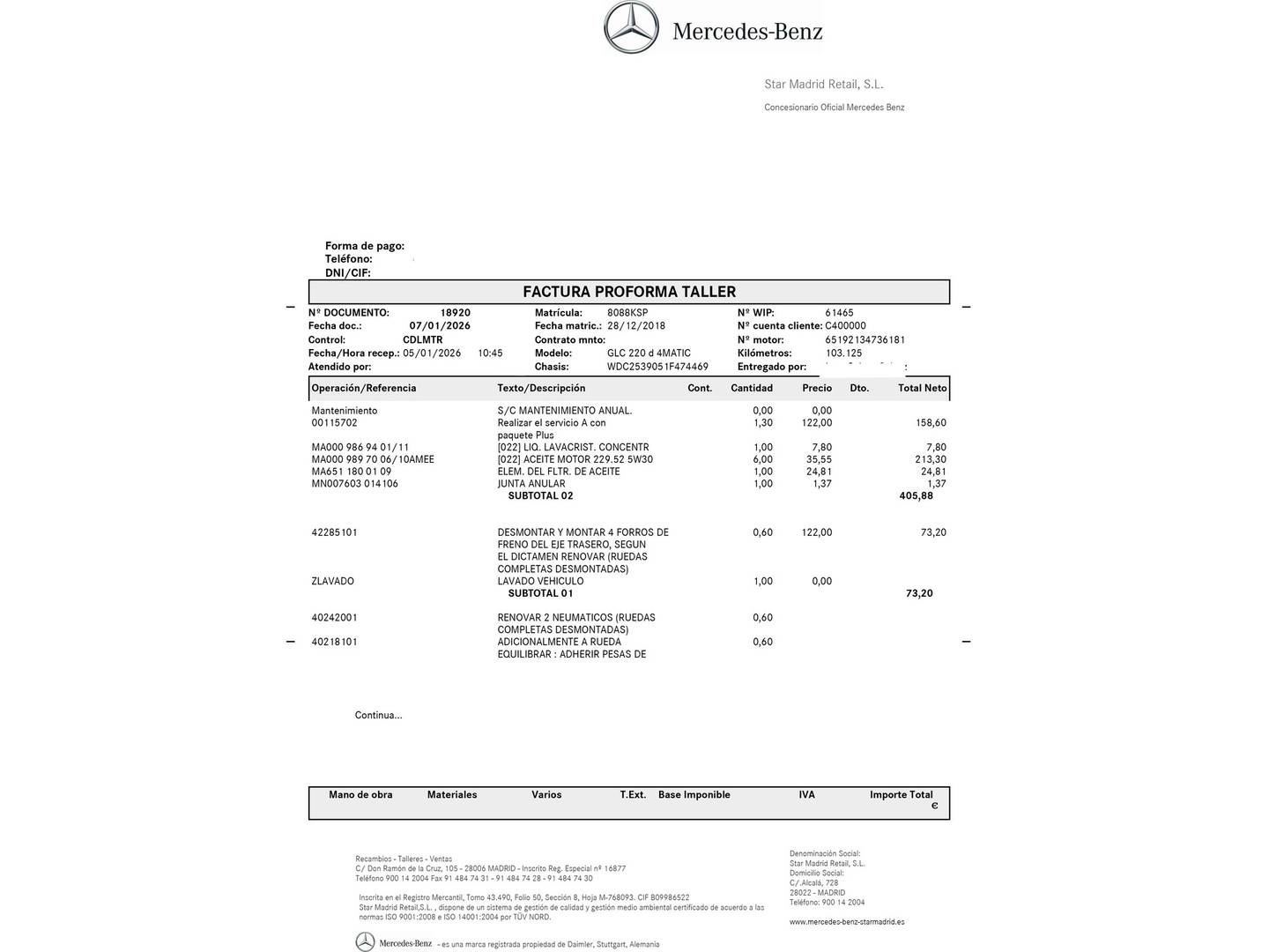 Foto del mantenimiento del Mercedes Clase GLC Mercedes GLC 220 d 4Matic (170 CV)