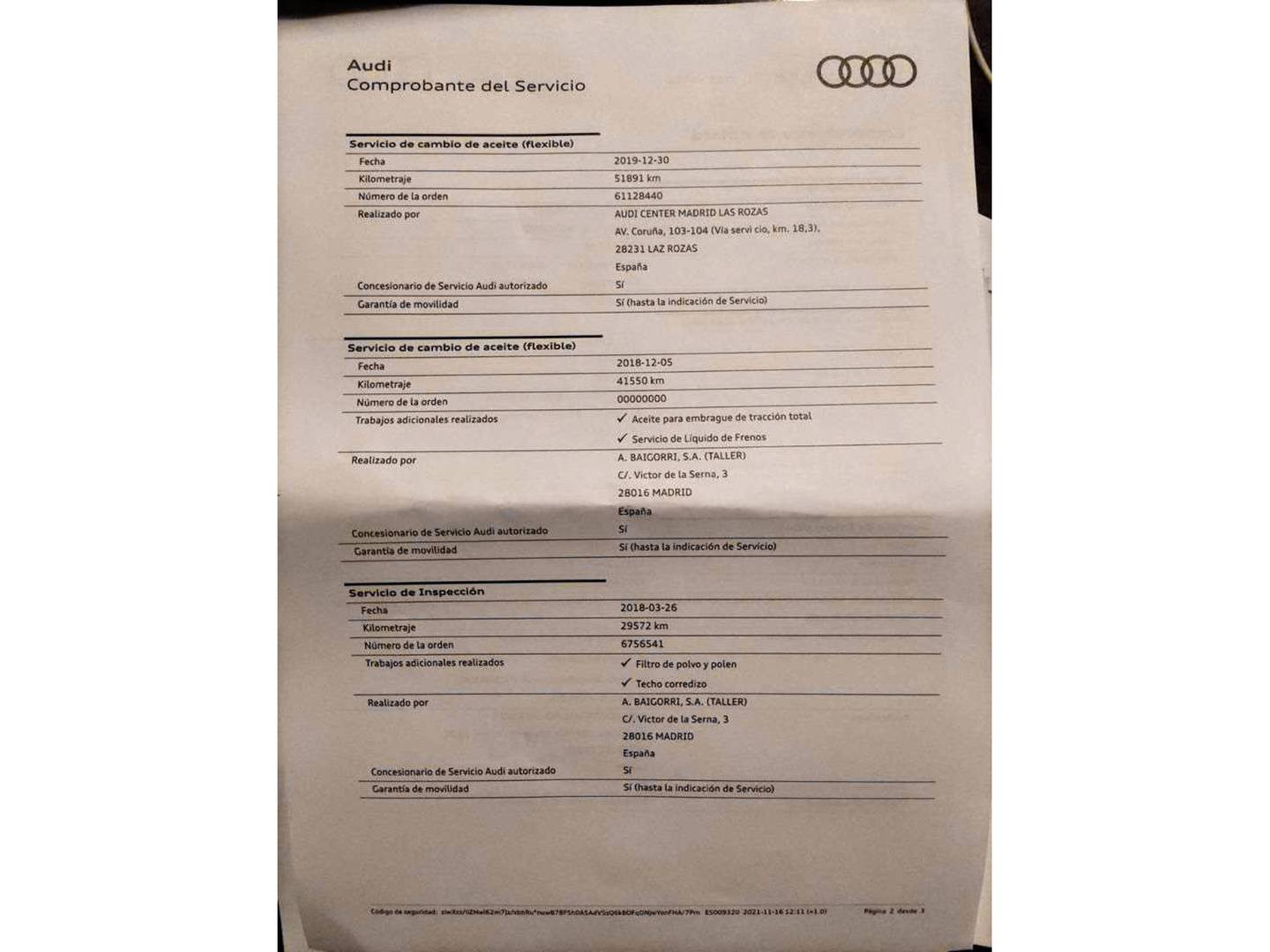 Foto del mantenimiento del Audi A3 Audi S3 Sportback 2.0 TFSI Quattro (300 CV) S Tronic