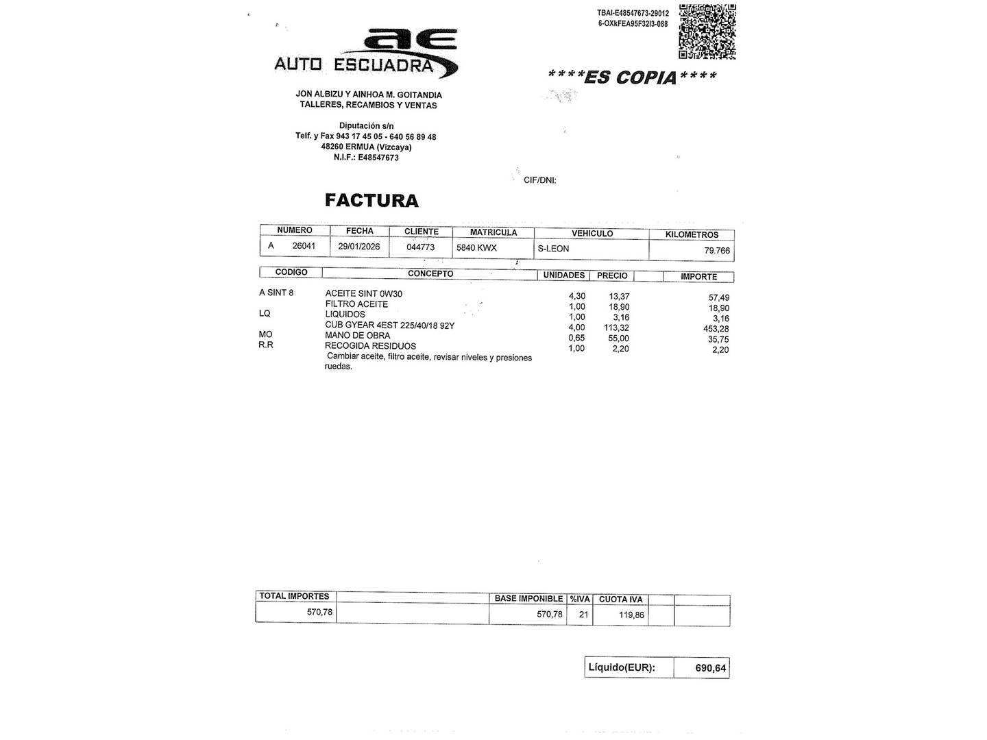 Foto del mantenimiento del Seat León Seat León 1.5 TSI S&S FR (150 CV)