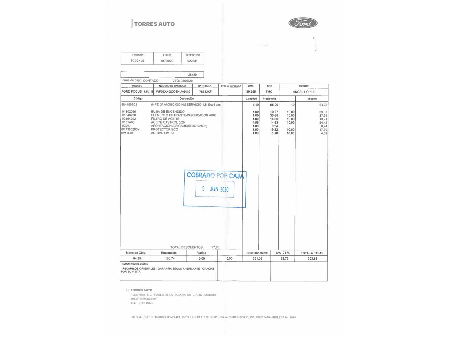 Foto del mantenimiento del Ford Focus Ford Focus 1.5 Ecoboost ST-Line Black&Red (182 CV)