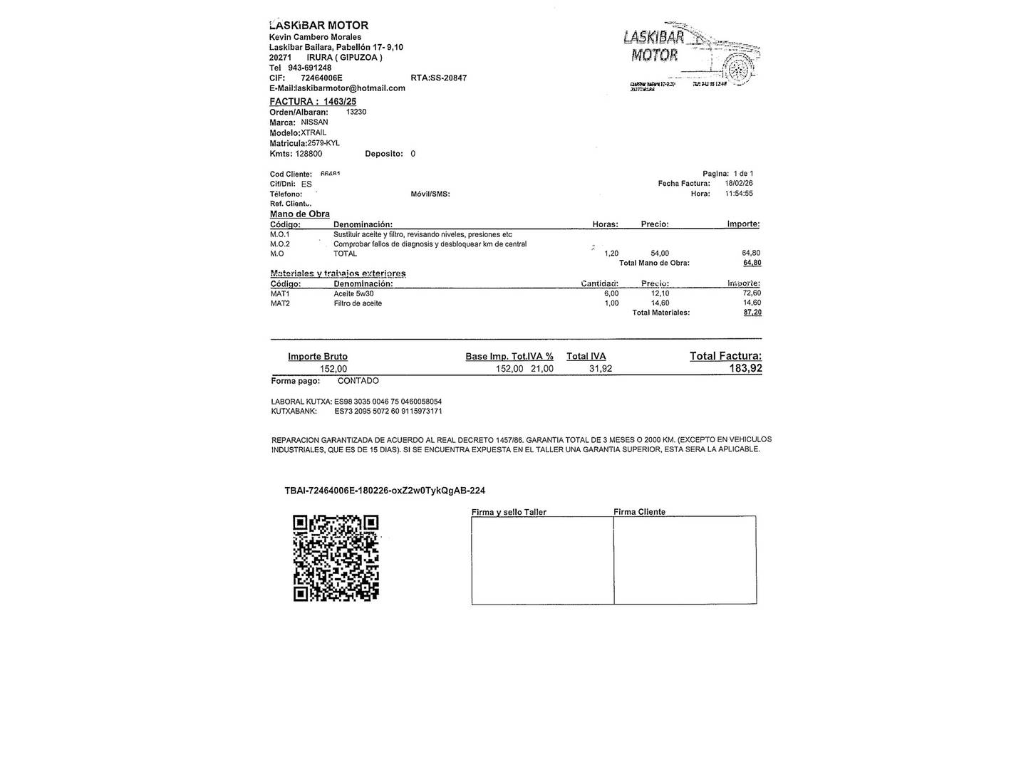 Foto del mantenimiento del Nissan X-TRAIL Nissan X-Trail dCi 150 N-Connecta 4X4 (150 CV)