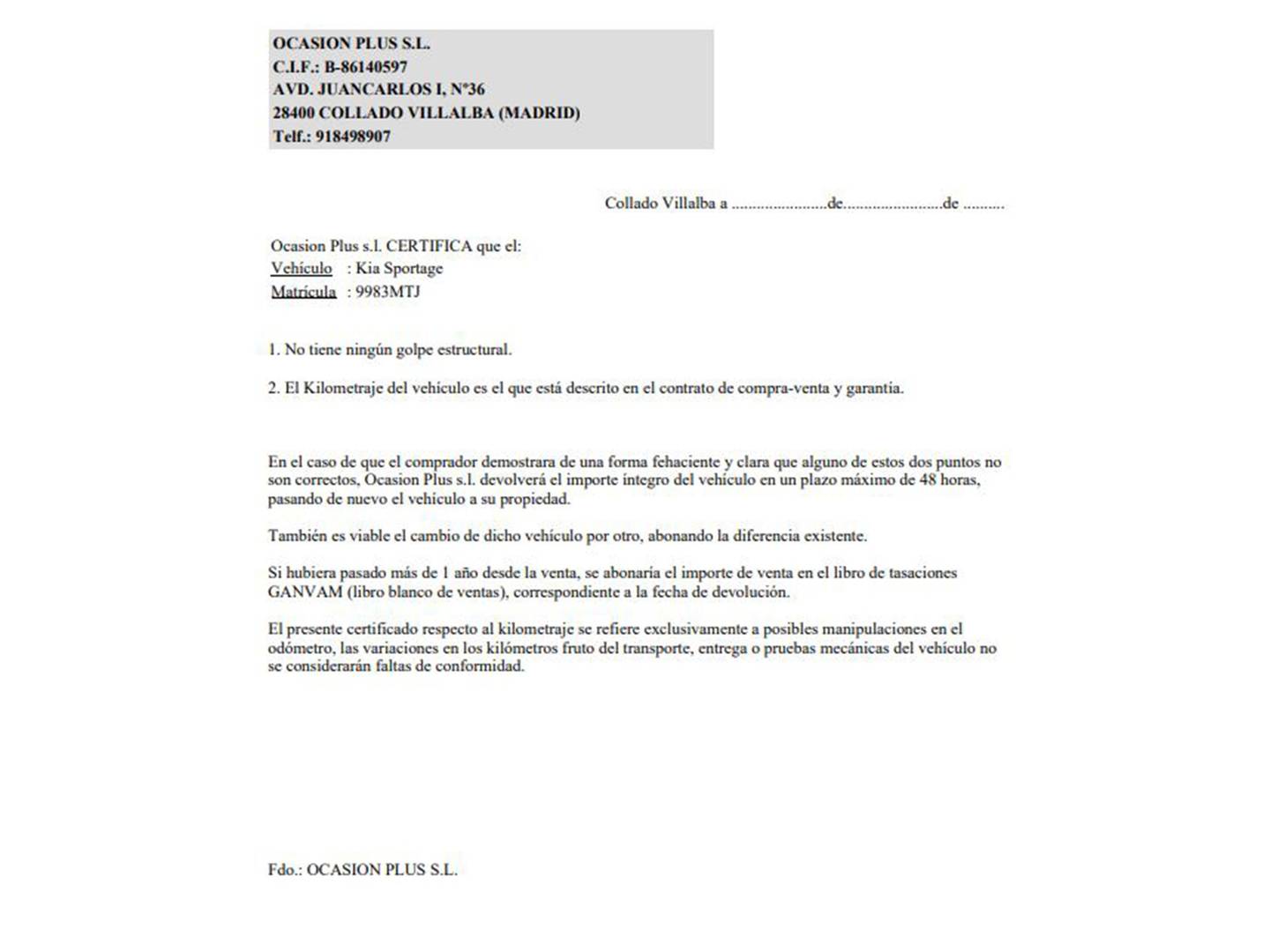 Foto del certificado del KIA Sportage KIA Sportage 1.6 T-GDi MHEV Business 4x2 DCT (160 CV)